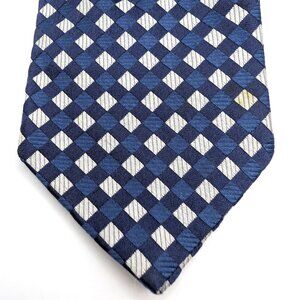 Tommy Hilfiger Men's Neck Tie Blue White Diamond Tie Men's Tie 100% Silk Tie